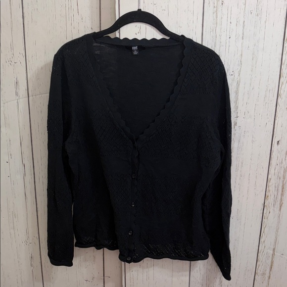 Frye Black Scalloped V-Neck Cardigan - Picture 1 of 10